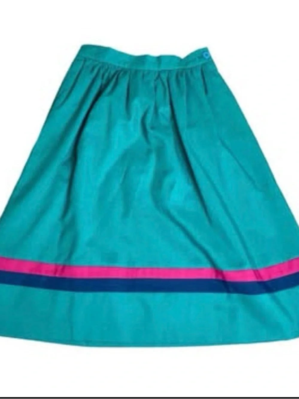 Vintage Teal & Navy Matching Two-Piece Set Size S | Retro Blouse + Skirt